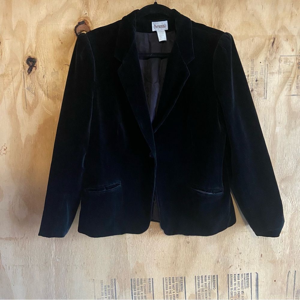 Vintage Personal Black Velvet One Button Shawl Collar Blazer Sz M